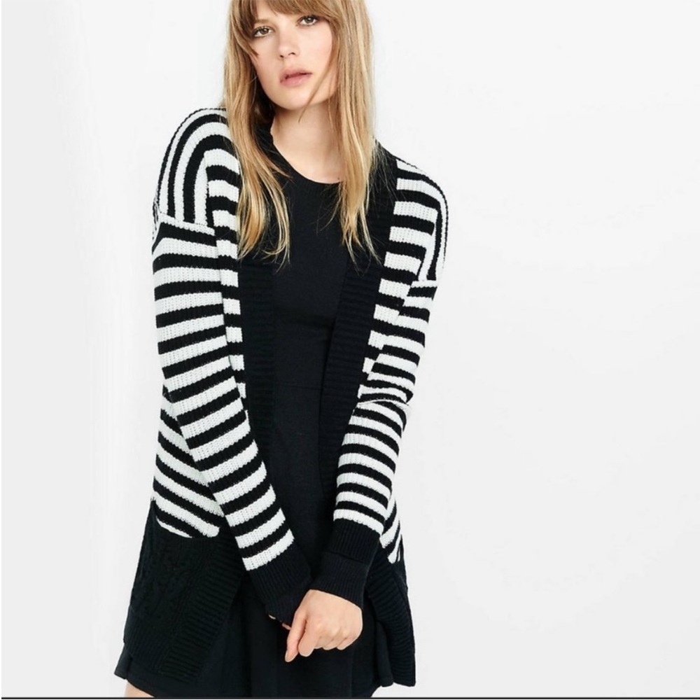 Express vintage knit open cardigan sweater, striped black & white Size Large.